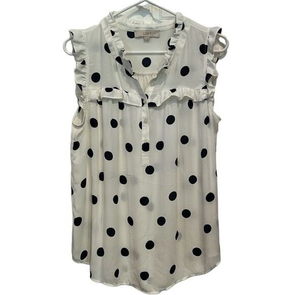 LOFT White and Black Polka Dot Blouse - Picture 1 of 8